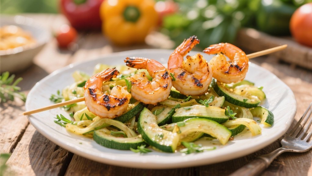 grilled shrimp complements zucchini