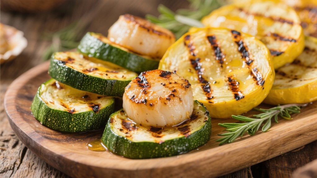 grilled squash enhances scallops