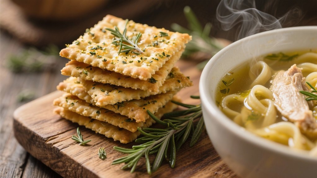 herb crusted crunchy soup crackers