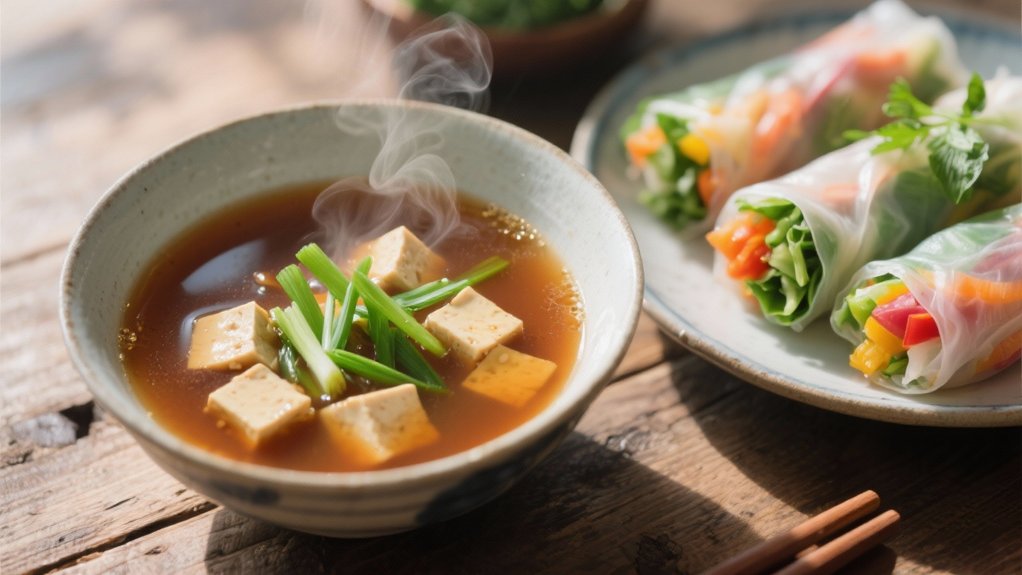 miso soup enhances summer rolls