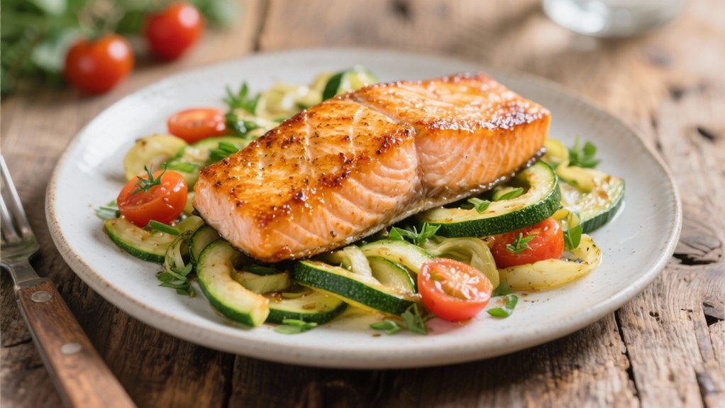 pan seared salmon with zucchini