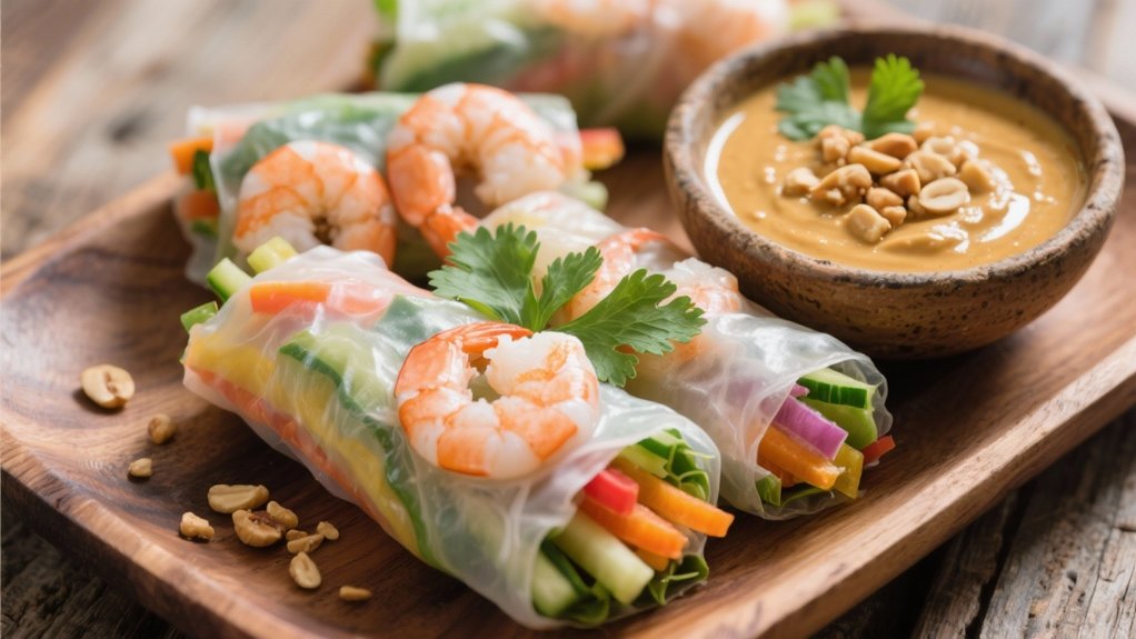 peanut sauce enhances summer rolls