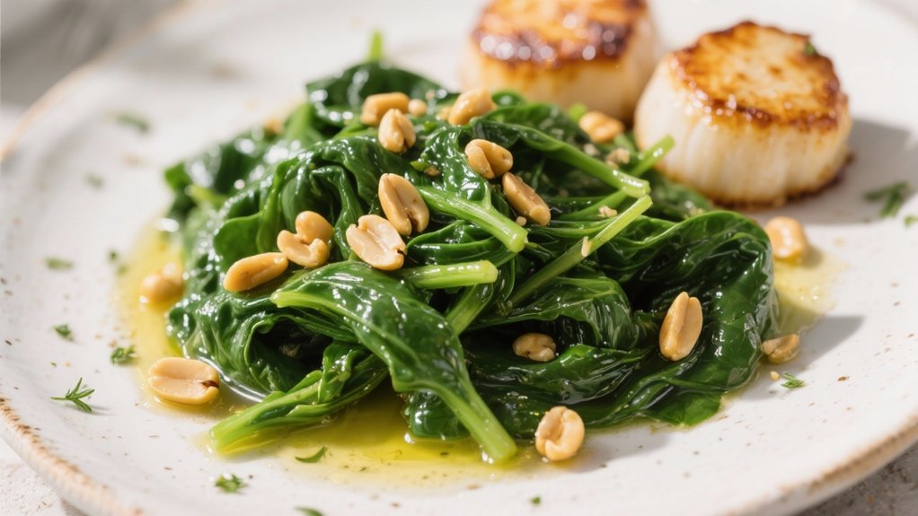 saut ed spinach with pine nuts