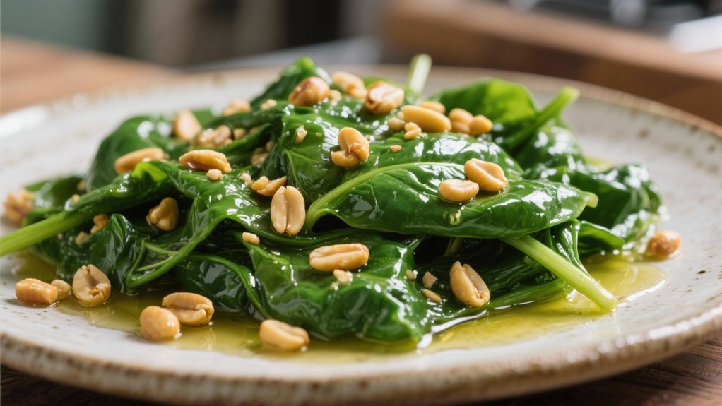 saut ed spinach with pine nuts