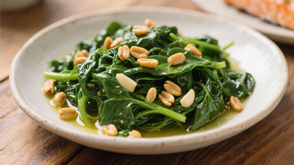 saut ed spinach with pine nuts