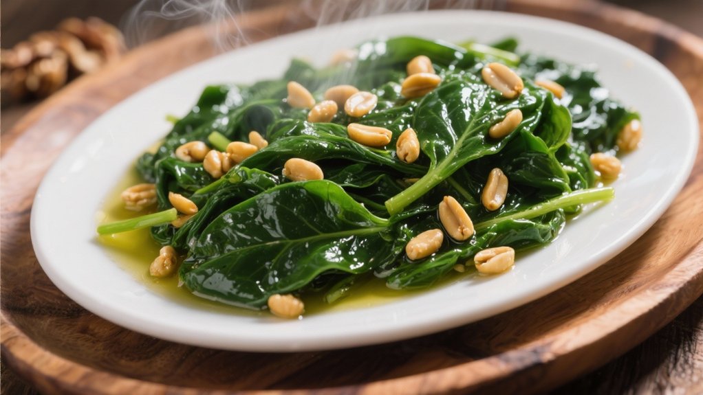 saut ed spinach with pine nuts