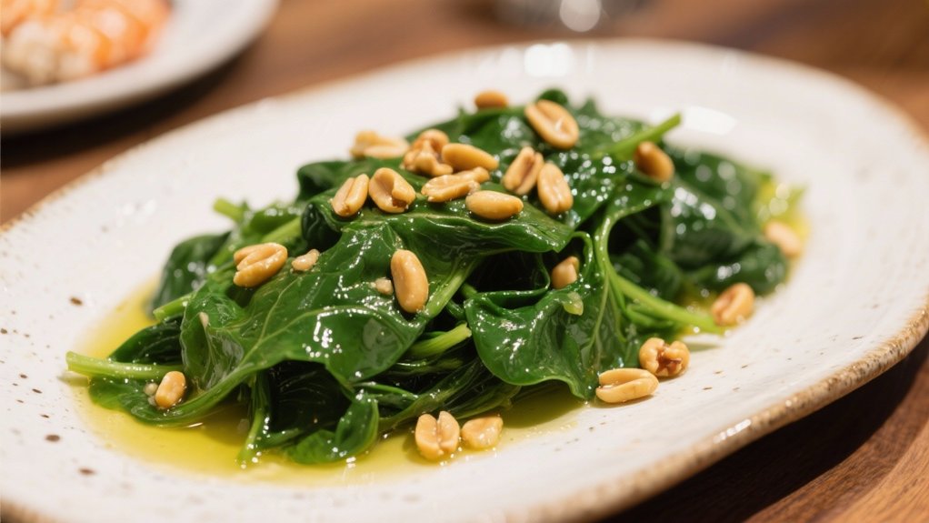 saut ed spinach with pine nuts