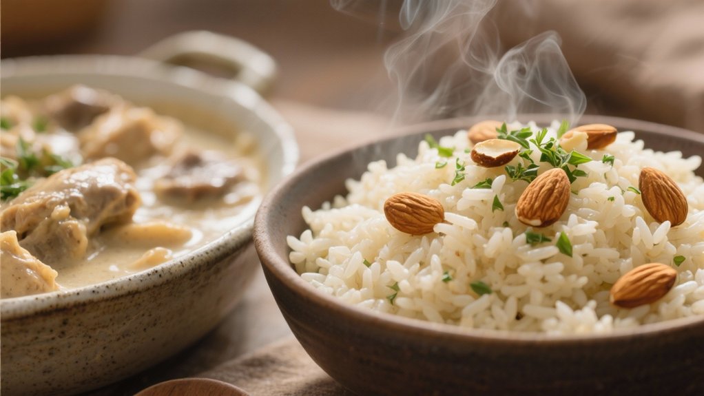 seasoned rice complements stroganoff