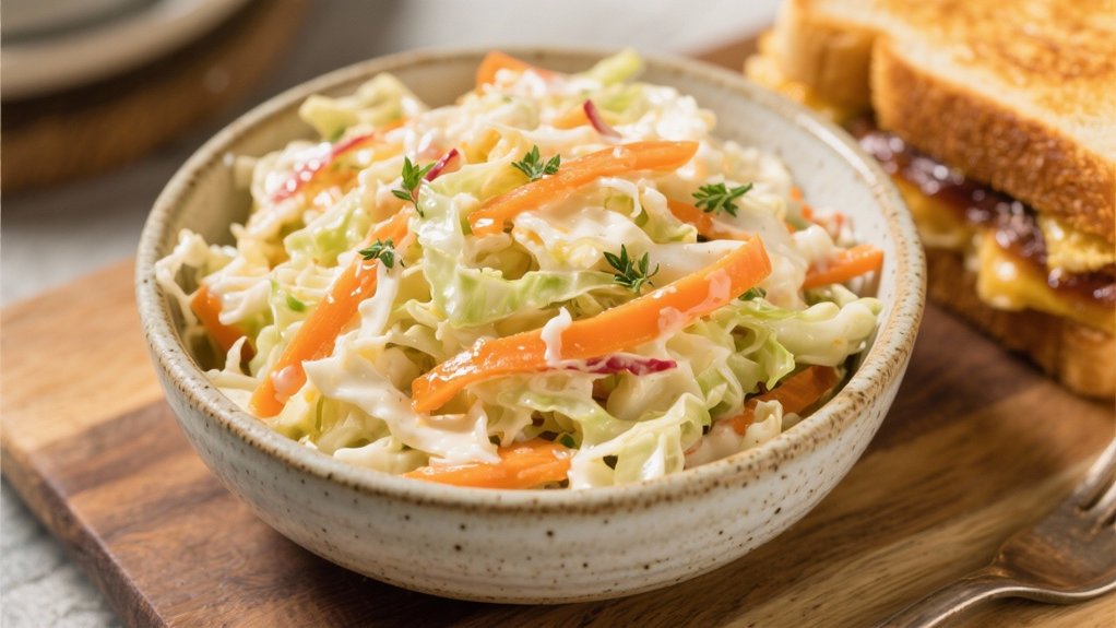 tangy coleslaw complements sandwiches