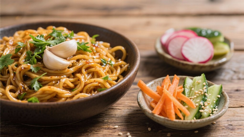 tangy crunch enhances noodles