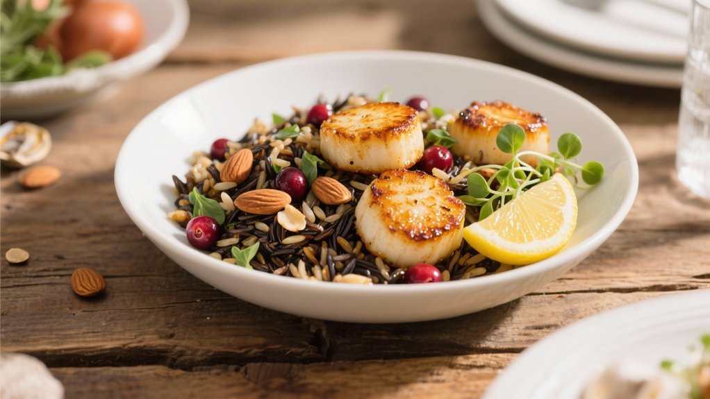 wild rice pilaf with scallops
